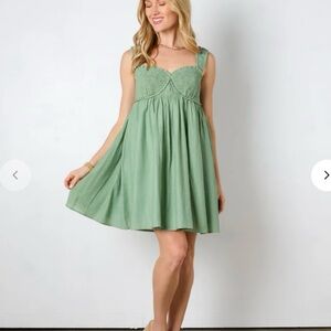 NWT Vestique Boutique Smocked Sage Green Mini Dress Size Small